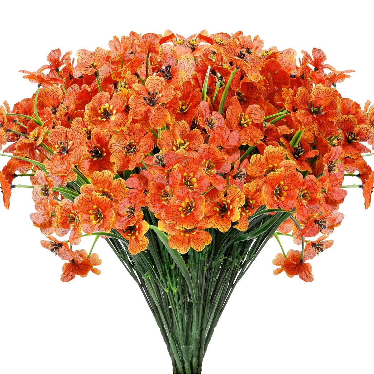 Bietrun 12 Bundles Artificial Fall Flowers Outdoor, Artificial Fake Mums for Outdoor, Faux Plants Greenery Orange Daisy Bulk, UV Resistant No Fade, Faux Plastic Garden Porch Patio Fall Home Decor