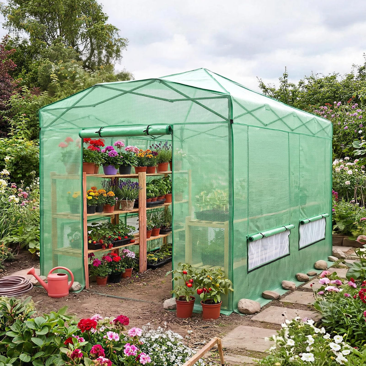 CROWN SHADES 12X8 Pop Up Outdoor Walk-in Portable Greenhouse,Green