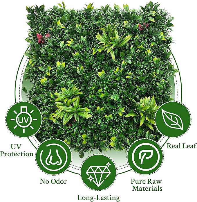 ODTORY Artificial Boxwood Panels: 20"x20" 8P UV-Anti Fake Grass Ivy Privacy Hedge Greenery Backdrop Fence Wall Screen for Garden Fence Covering Privacy, Outdoor Indoor Home Decor