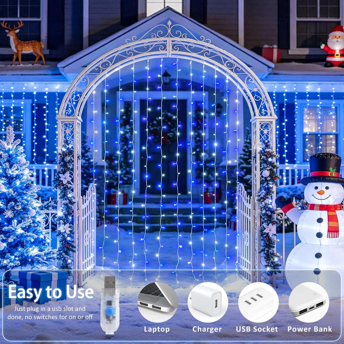 JMEXSUSS 200 LED USB Curtain Lights Blue and White