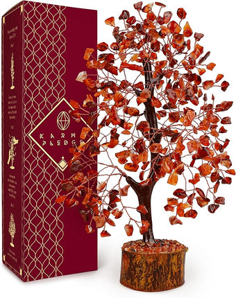 Crystal Tree of Life Carnelian Healing Crystal Trees for Home & Office Decoration, Handmade Crystal Money Bonsai Trees for Positive Energy, Good Luck, Christmas Decor, Birthday Gifts for Women, Mom