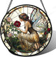 JOSUMALY Stained Glass Window Hanging - Butterfly Flower Fairy Suncatcher for Door Terrace Garden Home Decor Yellow Green Plants Sun Catcher Birthday Gifts for Lovers Women Men Dad Mom Nana 7.8 in