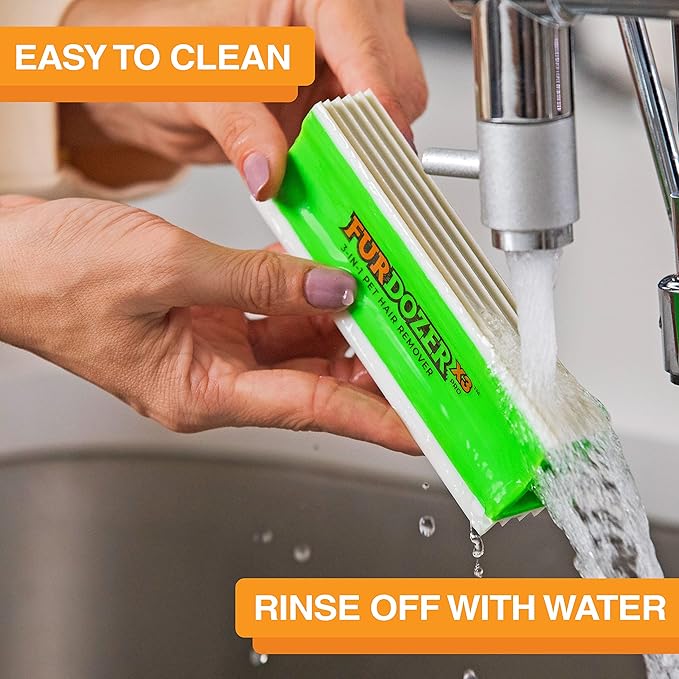 FurDozer Pet Hair Remover & Auto Detailing Tools - Cat & Dog Hair Remover for Carpets, Car Interiors, Couches, Bedding, & Pet Furniture (Green, X3 PRO - 5" Long)