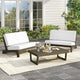 3 Piece Outdoor Wood Patio Loveseat Bistro Set, Wooden Conversation Patio Table and Chairs Furniture Set with Coffee Table for Porch Balcony Deck Backyard