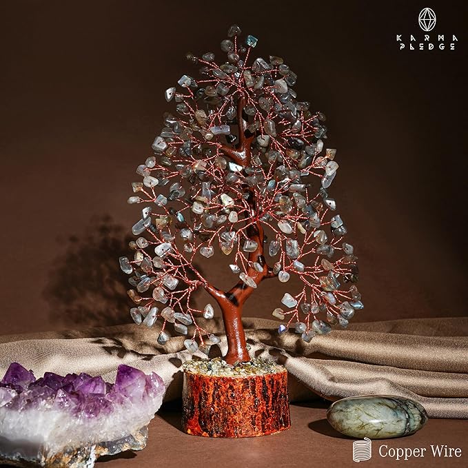 Crystal Tree of Life Labradorite Healing Crystal Trees for Home & Office Decoration, Handmade Bonsai Trees for Positive Energy, Money, Good Luck, Christmas Decor, Birthday Gifts for Women, Mom