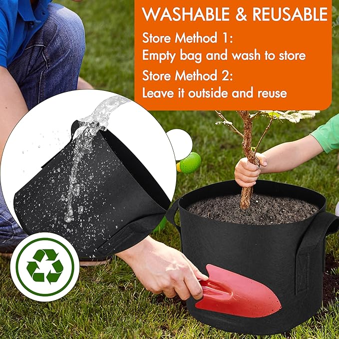 Gardzen 20-Pack 5 Gallon Grow Bags, Aeration Fabric Pots with Handles, Heavy Duty Plant Bags for Plants