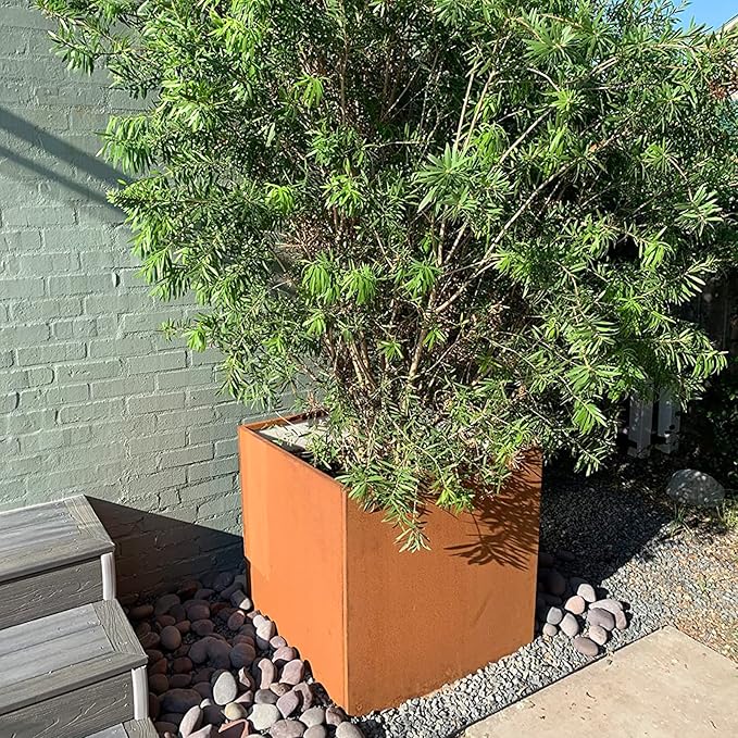 GZGNEEVL Corten Steel Planter Box Outdoor Planter Metal Square Large Steel Flower Pot Rustic Cube Patina Tall Plant 20 Inch Durable Antique for Commercial Residential Patio Deck Yard Garden