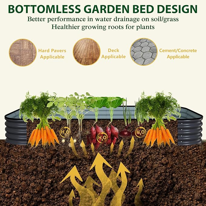BlueWish 8x4x1FT Galvanized Raised Garden Bed with Aluminum Support Rods, Many-in-1 Modular Planter Box with Rubber Edges, 11.2’’H Raised Garden Bed for Vegetable, Flower, Fruit, Grey
