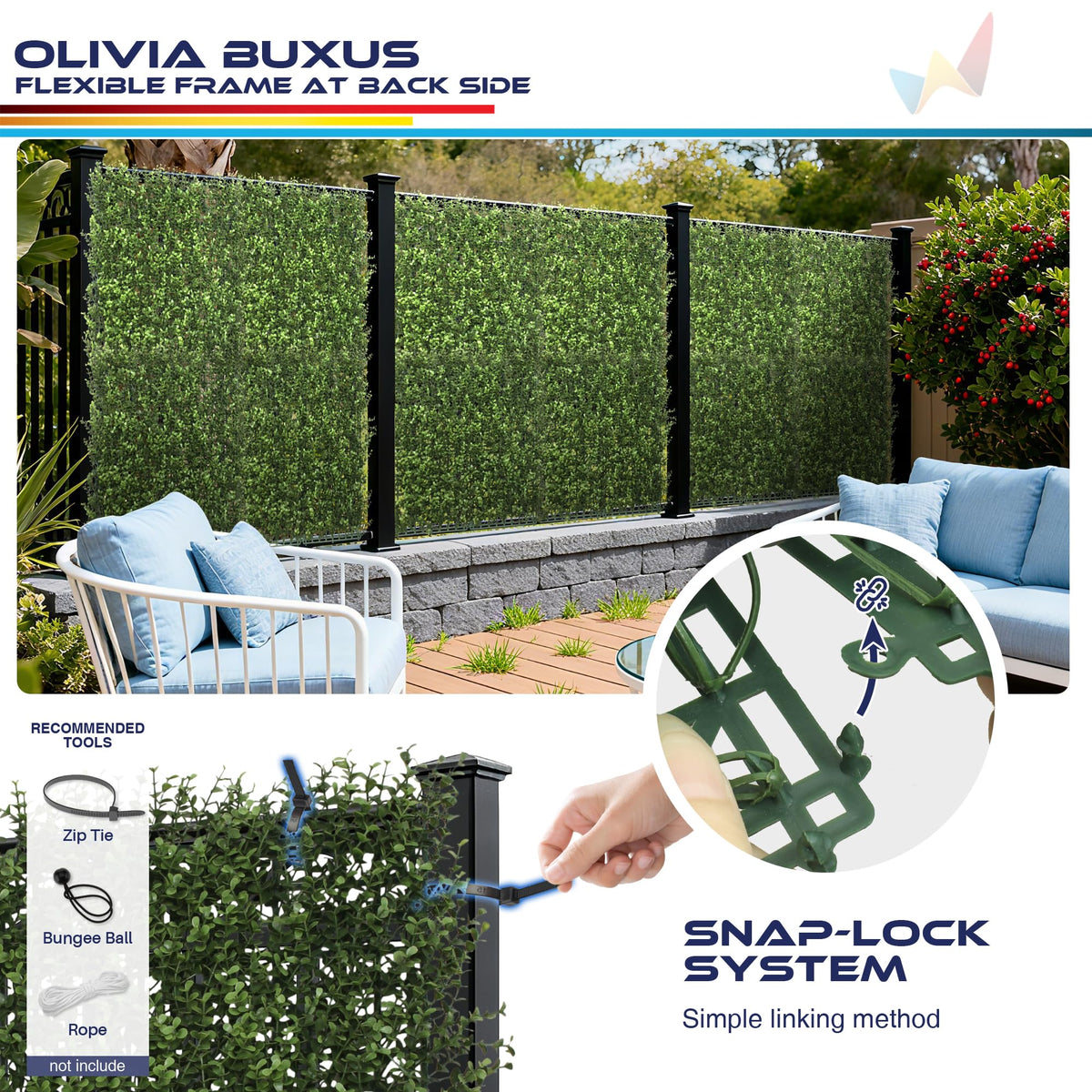 Windscreen4less 2 PCS 20"x20" Artificial Boxwood Panels Faux Plant Grass Green Wall Panel Decoration for Outdoor Indoor Garden Backyard (Olivia Buxus)
