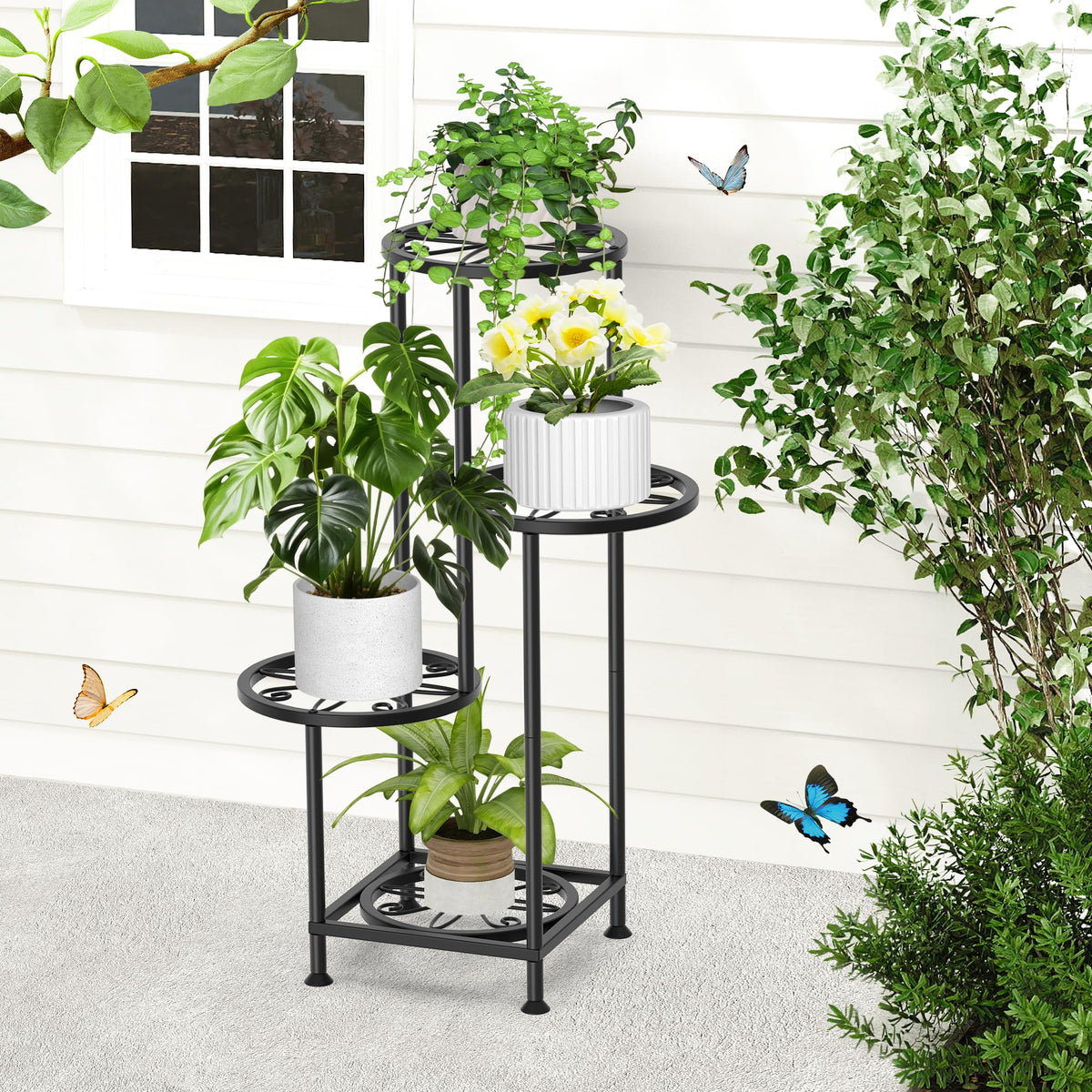 YOCOMEY 4 Tier Plant Stand Indoor Outdoor, Metal Shelf Holder Corner Black