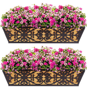 Karlliu 2 Pack 24 Inch Window Boxes Planters Railing Planter Box with Adjustable Brackets & Coco Liners Fabric Plant Grow Bags Deck Railing Planter Boxes Balcony Hanging Flower Box for Outdoor Plants