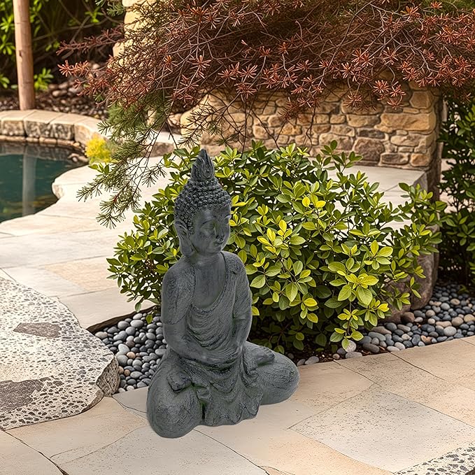 LuxenHome Large Buddha Statue Outdoor and Indoor, 22" Fiber Stone Meditating Buddhas Garden Statues Outdoor, Zen Buddha Garden Sculptures & Statues, Outdoor Statues for Patio, Backyard Deck