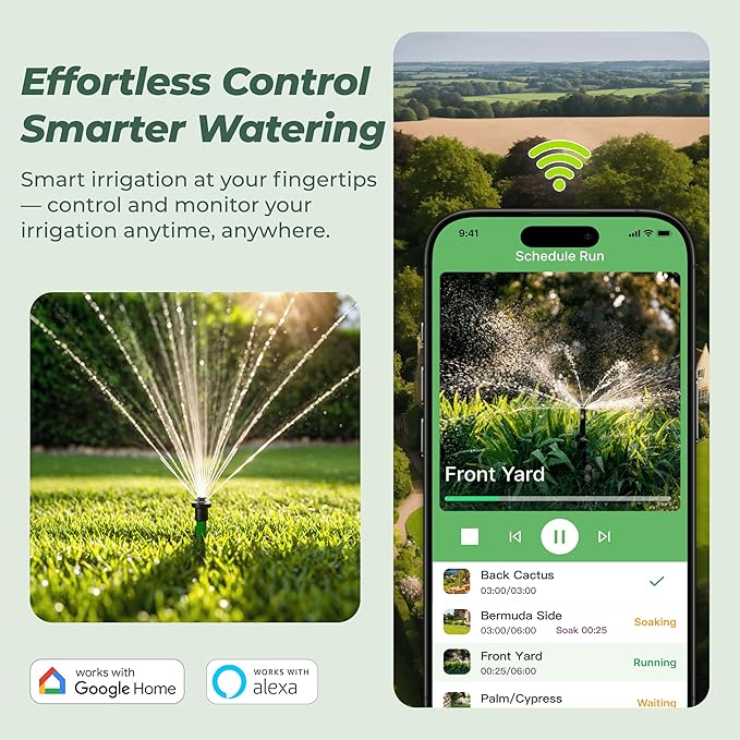 ImoLaza Outdoor Smart Sprinkler Controller, 16-Zone WiFi Irrigation Controller with Hyper-Local Weather, App Remote Control, Works w/ Alexa, Auto Watering, Rain/Freeze/Wind Skip, Smart Fault Detection