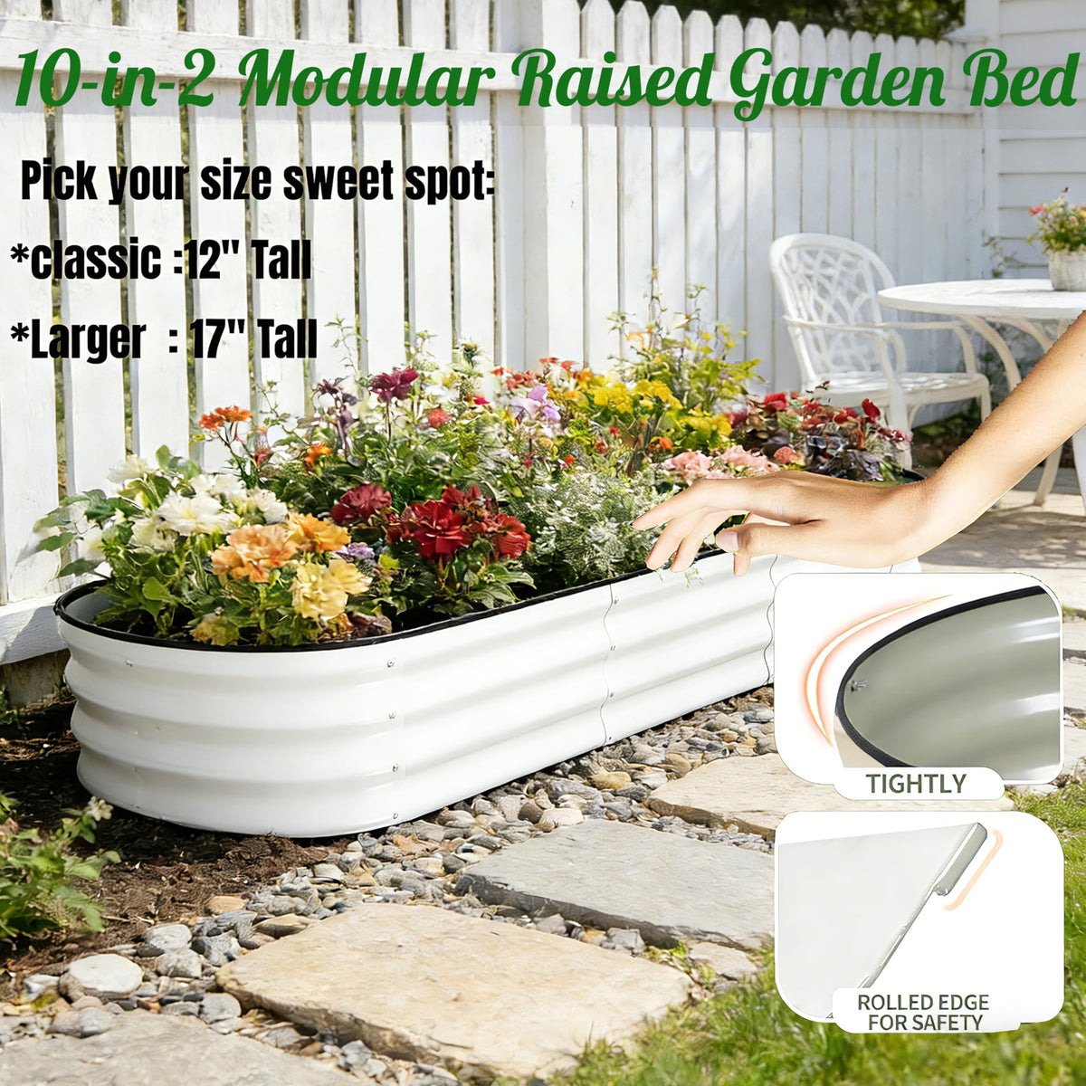 NestNature 17" Tall Galvanized Garden Bed,10-in-2 Modular Raised Garden Bed