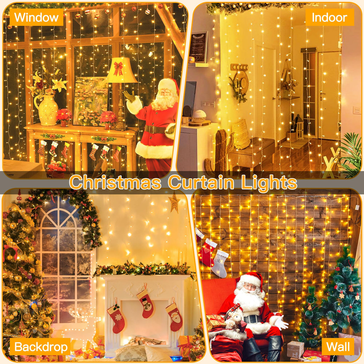 Ollny 2 Pack Curtain Lights, 400LED 6.6x6.6ft Fairy Lights with Remote