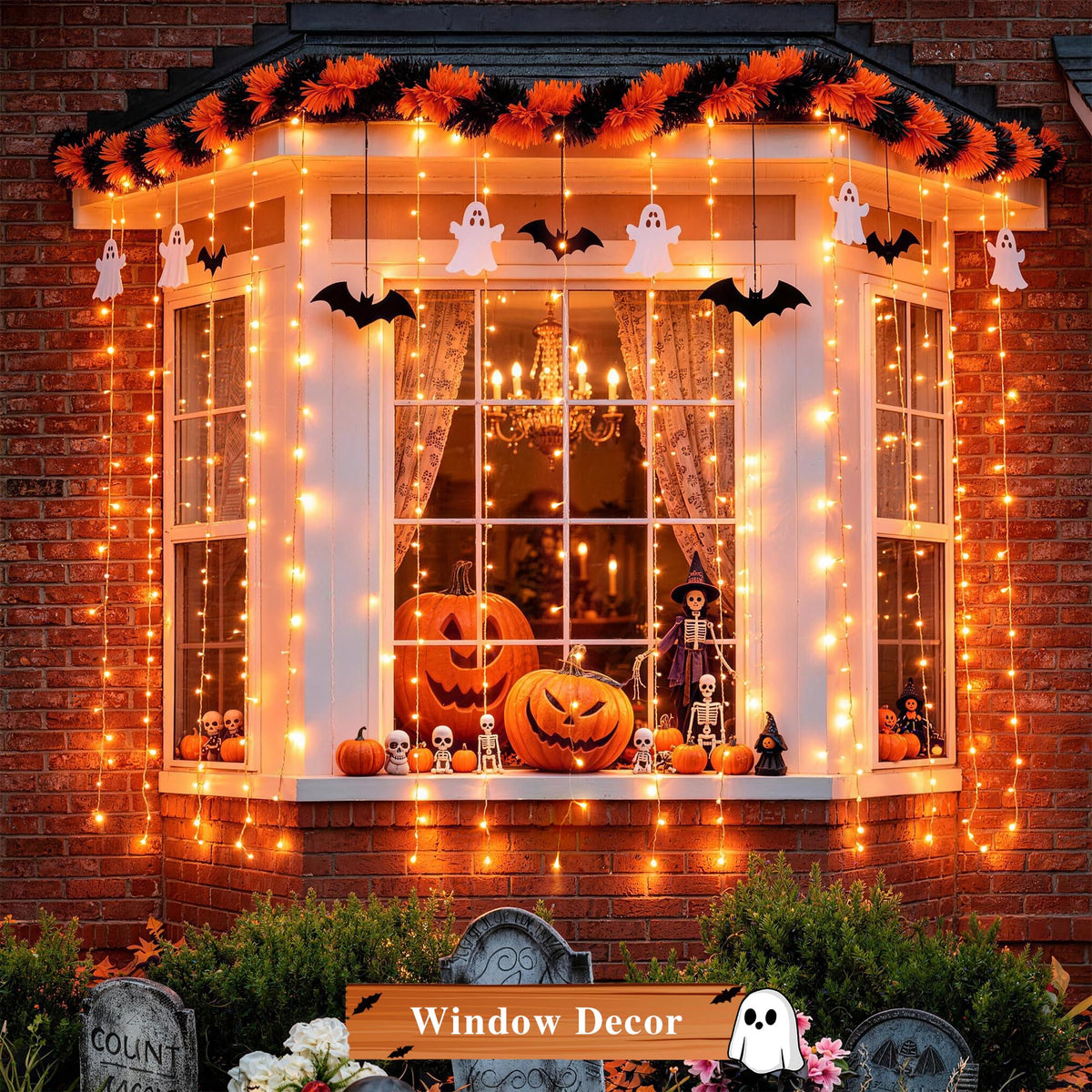 JMEXSUSS 200 LED Orange Halloween Curtain Lights