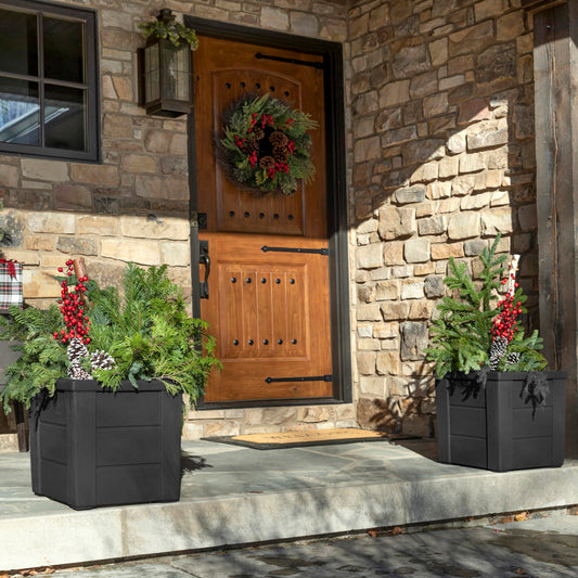 Step2 Lakewood Planter Box 2-Pack, Resin Outdoor Window Box Planters, Self-Watering, Black