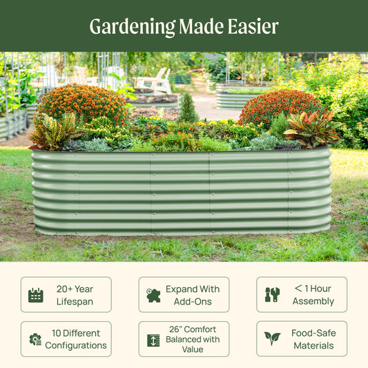 Vego garden 26" Extra Tall Raised Garden Bed Kits, 10 in 1 Modular Raised Planter Box for Vegetables Flowers Fruits Oval Metal Raised Garden Modern Gray