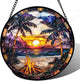 DASTOLL Stained Glass Window Hanging,Bonfire Beach Landscape Suncatcher Diamond Glass Panel Sun Catchers Decor for Birthday for Women, Men, Wife, Aunt, and Mom 14.9x14.9 in
