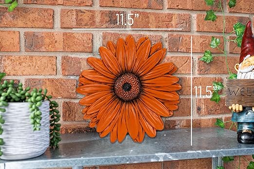 NAT & Jules Gerbera Daisy Flower Shaped Dimensional Indoor Outdoor 12 inch Cast Resin Decorative Garden Stepping Stone, Patio, Walkway Sculpture Yard Art, Orange