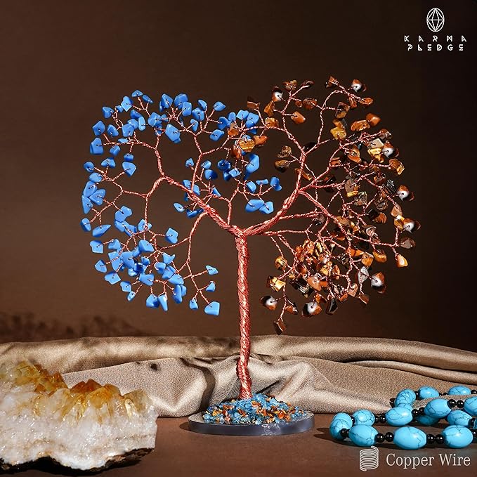 Crystal Tree for Home and Office Decoration, Pink Tiger Eye & Turquoise Healing Stones Handmade Tree of Life for Positive Energy, Money, Good Luck, Christmas Decor, Birthday Gifts for Women, Mom