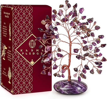 Amethyst Crystal Tree of Life Birthday Gift for Women, Mom, Handmade Healing Crystal Trees for 7 Chakra Balance, Positive Energy, Good Luck, Money, Reiki Healing, Home and Office Desk Decor