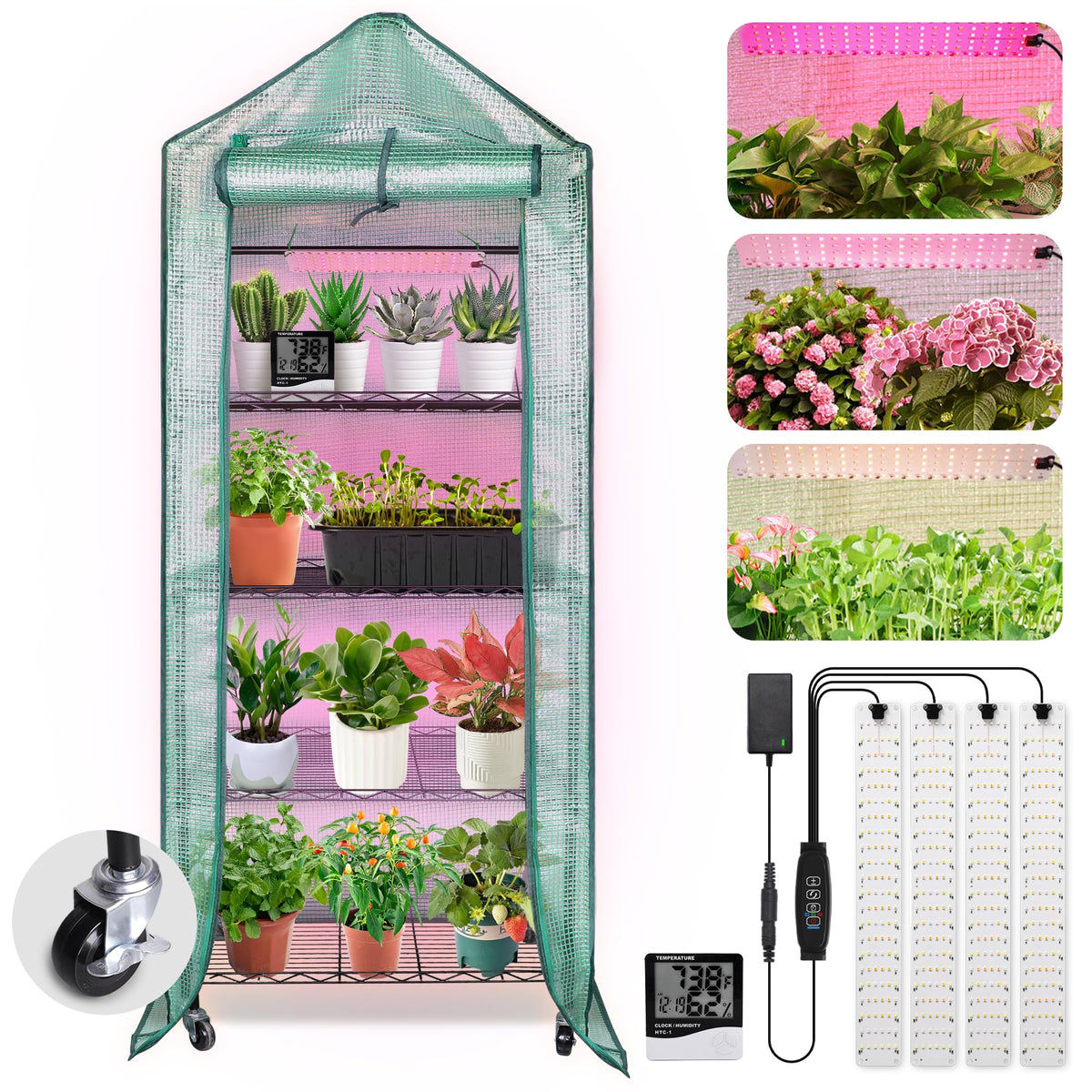 DazSpirit 4-Tier Mini Indoor Greenhouse with Grow Light, 70 x 23 x 19 in