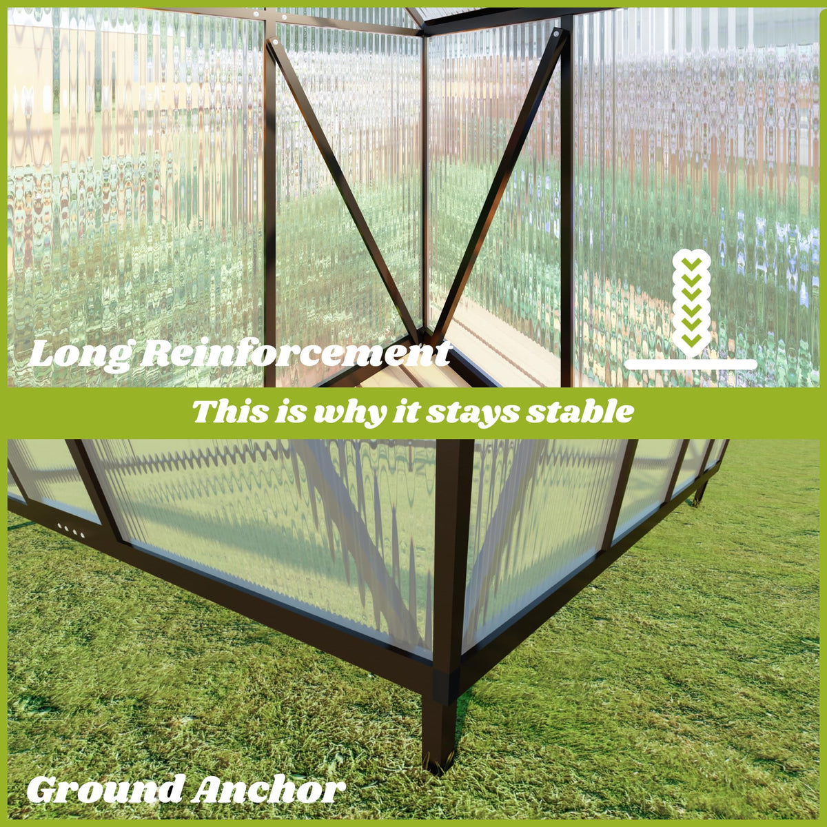 Jiliusure 6x6FT Greenhouse with Polycarbonate Panels Vent, Charcoal Black