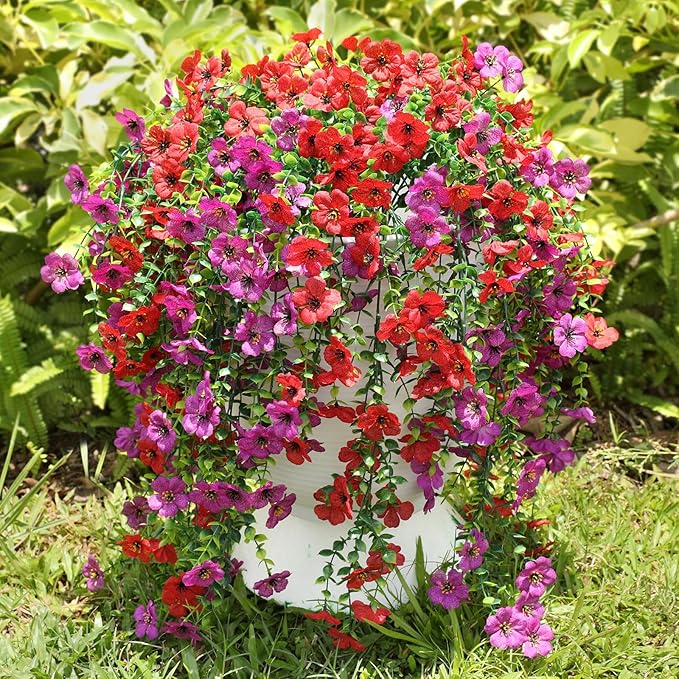 Playieer Artificial Hanging Flowers for Outdoors Faux Plants for Spring Summer Decoration,6 Bundles UV Resistant Realistic Silk Flowers Indoor Outside Garden Porch Patio Balcony Yard Farmhouse