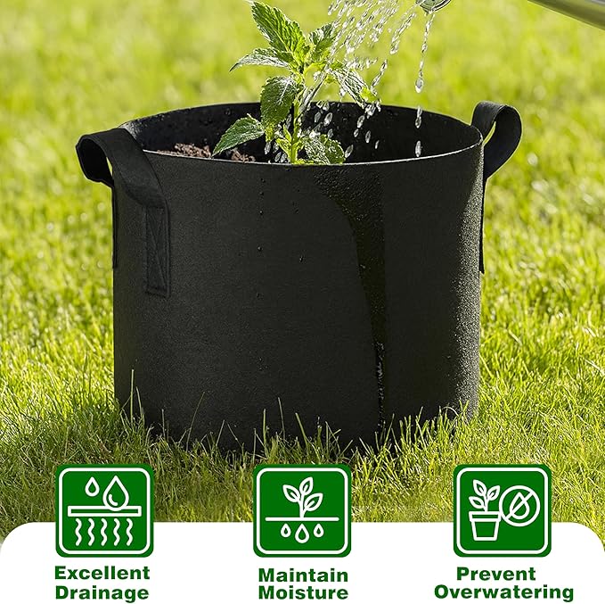 PHYEX 12-Pack 20 Gallon Grow Bags, Heavy Duty Fabric Pots with Handles, Reusable Plant Bags for Vegetable, Herbs & Flowers, BPA-Free, Breathable, Durable