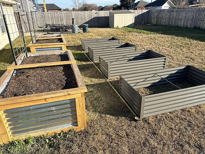 A ANLEOLIFE 16-Piece 18 Inch Tall Galvanized Raised Garden Beds Kit, Rectangular,U-Shaped & L Shaped Metal Planters – Ideal for Backyard Structured Garden Layouts, Quartz Grey