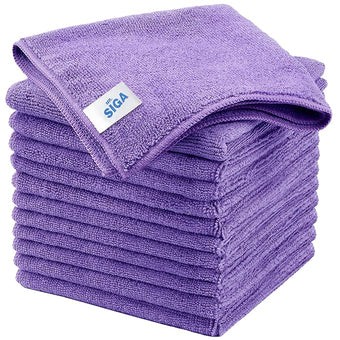 MR.SIGA Microfiber Cleaning Cloths, All-Purpose Microfiber Towels, Streak Free Cleaning Rags, Pack of 12, Purple, Size 32 x 32 cm(12.6 x 12.6 inch)