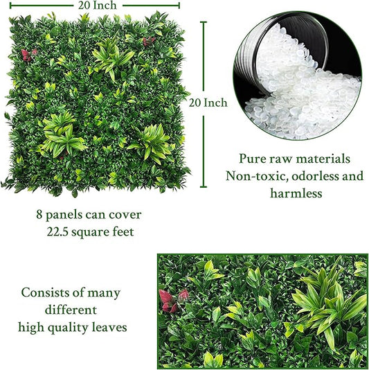 ODTORY Artificial Boxwood Panels: 20"x20" 8P UV-Anti Fake Grass Ivy Privacy Hedge Greenery Backdrop Fence Wall Screen for Garden Fence Covering Privacy, Outdoor Indoor Home Decor