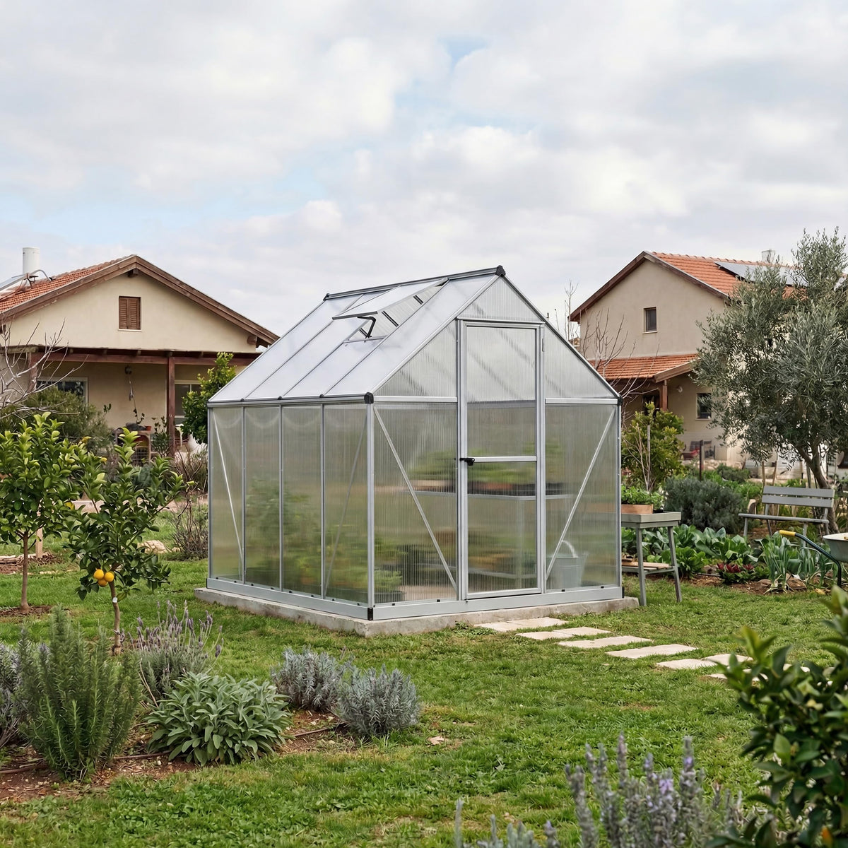Palram - Canopia Mythos 6' x 8' Polycarbonate Hang Plants Greenhouse Silver