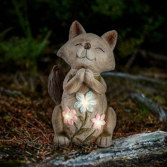 Smadeer Fox Statue for Garden Decor, Garden Statue with Solar Power Light for Outdoor Patio Porch Lawn Yard Backyard Oudside Indoor Shelf Decoration,Praying Fox Sculptures & Statues Woman