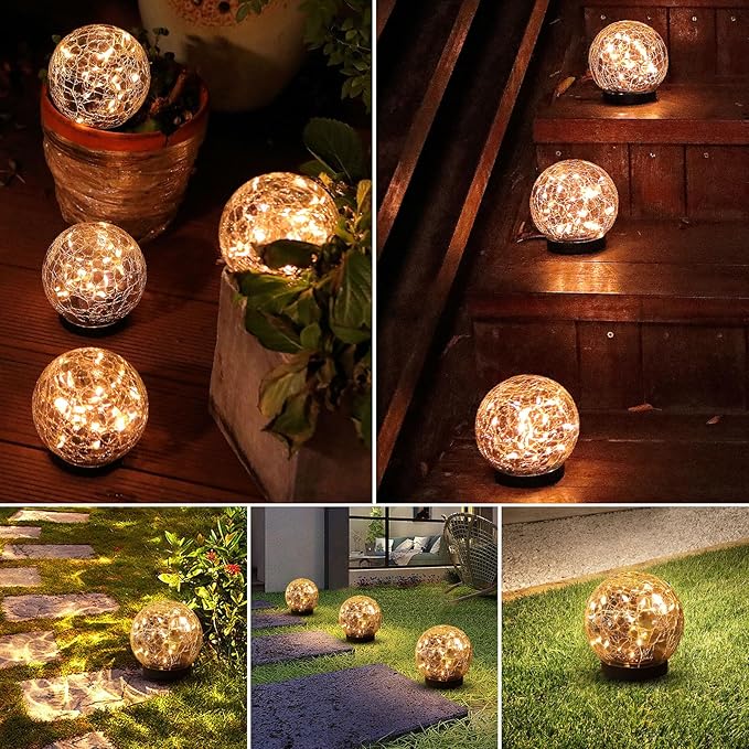 MLKNK Solar Globe Lights Outdoor Waterproof-Solar Balls-Solar Garden Lights-Orbs for Outside 4 Pack Cracked Glass Ball for Lawn Patio Yard Backyard Decorations