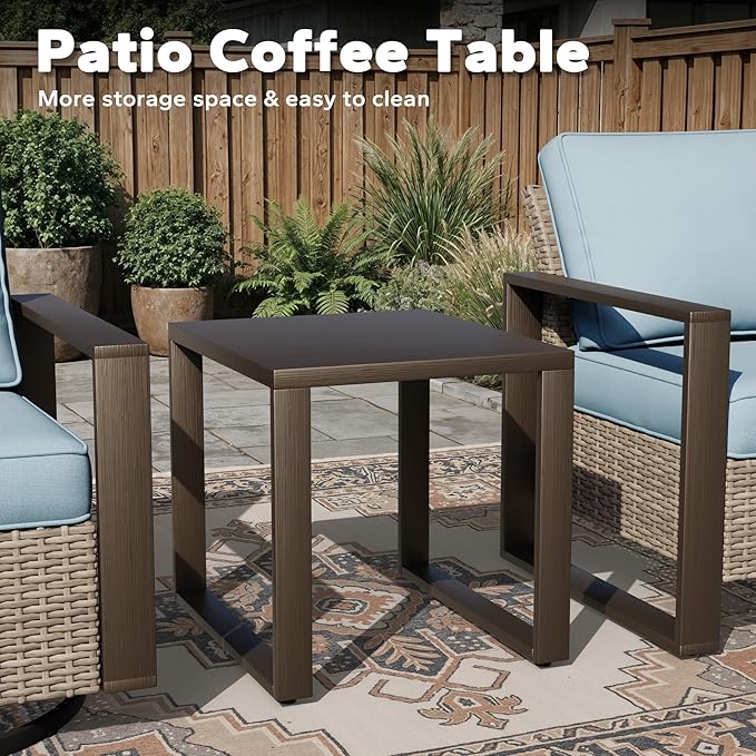Joyside Outdoor Patio Chairs, 3 Pieces Wicker Rattan Furniture Set, 2 Patio Chairs and 1 Table, Metal Wide Armrest, Thick Cushions and Deep Seating for Garden, Backyard, Porch, Deck