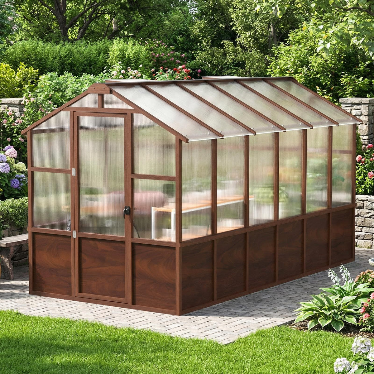 Jocoevol 6x12FT Walk-in Wooden Greenhouse for Outdoor Garden Backyard