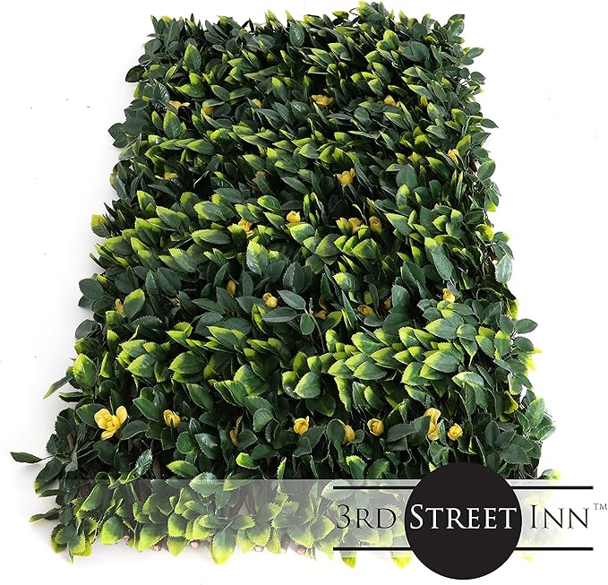 3rd Street Inn™ Leaf Trellis - Bamboo Greenery Panel - Boxwood and Ivy Privacy Fence Substitute - DIY Flexible Fencing (1, Yellow Rose Rattan)