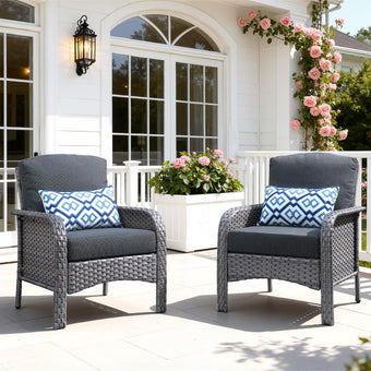 ORMONO 2 Pieces Patio Furniture Set, Two Single Chair Outdoor Furniture, All-Weather Rattan Wicker High Back Conversation Set of 2 for Small Space Porch, Backyard, Balcony, Black