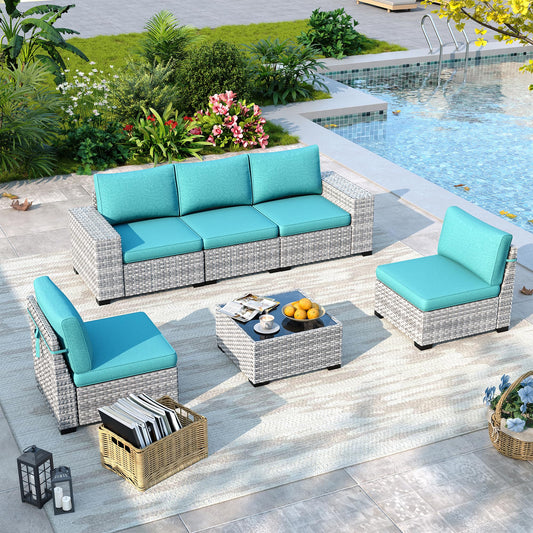 6 Piece Outdoor Wicker Patio Furniture Set Rattan Outdoor Sectional Sofa