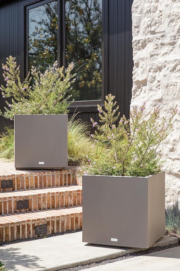 Veradek Block Series Cube Plastic Planter - Large Square Planter for Indoor or Outdoor Patio/Garden | Durable All-Weather Use with Drainage Holes | Modern Décor for Tall Plants, Trees, Flowers