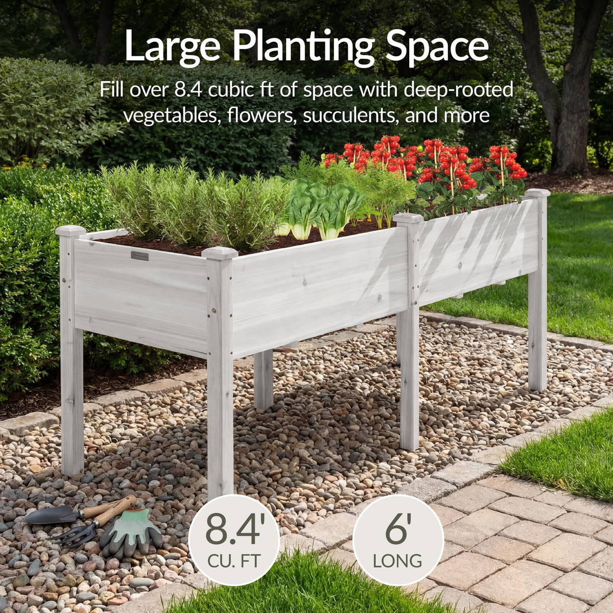 Best Choice Products 72x24x30in Raised Garden Bed, Elevated Wood Planter Box Stand for Backyard, Patio, Balcony w/Divider Panel, 6 Legs, 300lb Capacity - White