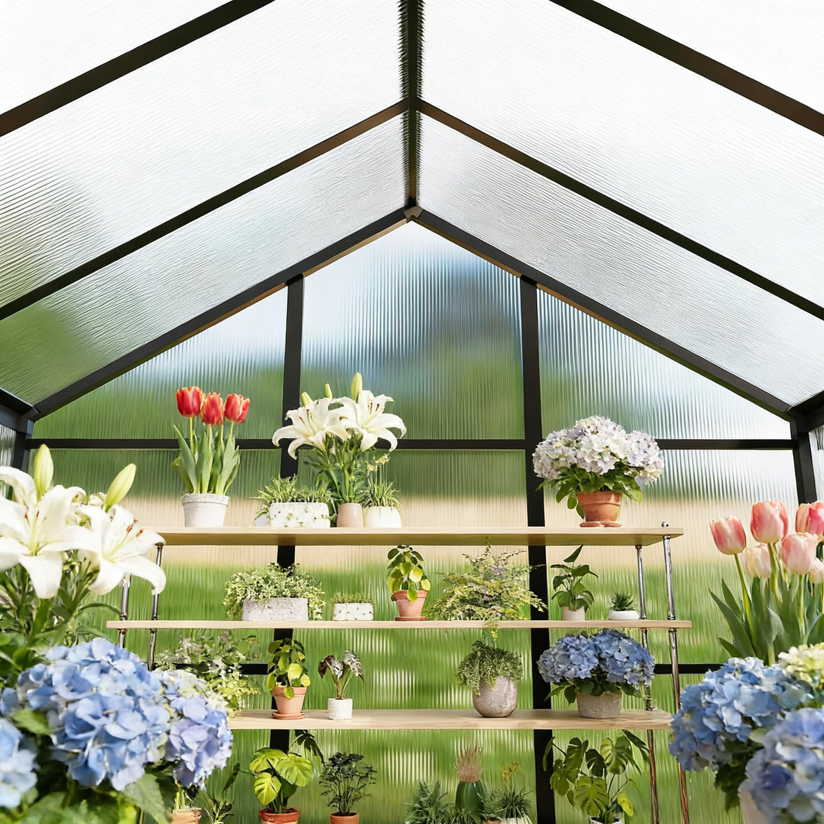 Jiliusure 6x4 FT Greenhouse with Polycarbonate Panels Vent, Dark Gray