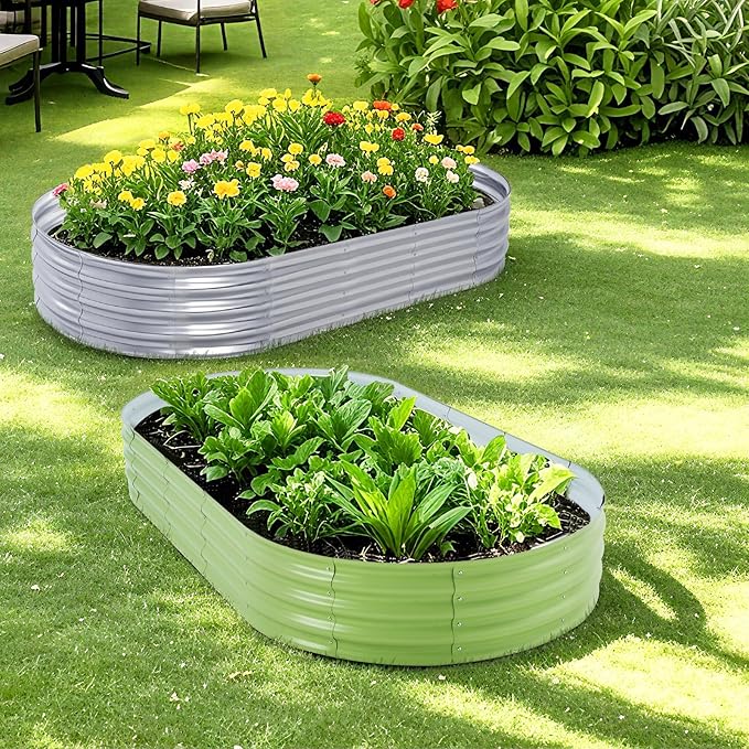 Galvanized Raised Garden Bed Kit, Planter Garden Boxes Outdoor, Oval Large Metal for Vegetables Fruits, Flowers Planter Boxes, Easy Assembly Garden Bed Kit 4x2x1 FT (1-Pack)