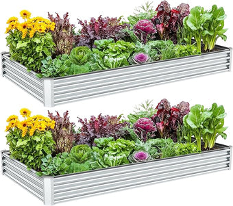 2PCS 8x4x1FT Galvanized Raised Garden Bed Kit, Galvanized Planter Raised Garden Boxes Outdoor, Large Metal Raised Garden Beds for Vegetables-Silver