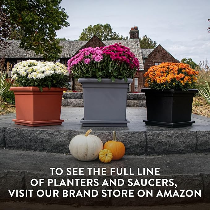 The HC Companies Accent Square Plant Pot w/Drainage - Classic Planters for Outdoor Plants & Indoor Plants - Lightweight & UV-Resistant Square Planter Box (15.5”, Sandstone, Pack of 1)