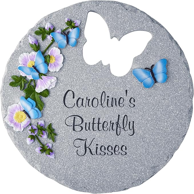 Let's Make Memories Personalized Garden Décor - Custom Garden Stone - Indoor/Outdoor - for Mom or Grandma - for Her - Engraved - Durable Resin - Butterfly Stone
