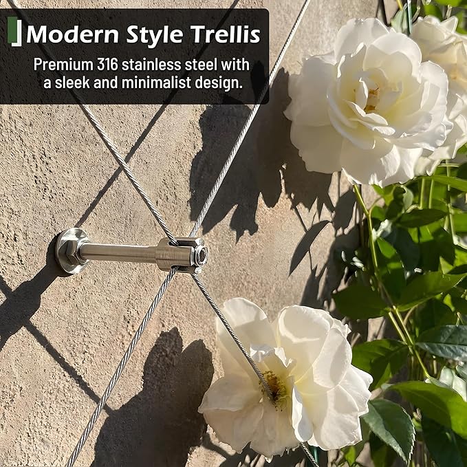 Acemaker Wire Trellis for Climbing Plants Outdoor, 20-Set Wall Wire Trellis Kit with 5/64"(2mm) x 98ft Stainless Steel Cable, T316 Espalier System for Fence and Garden DIY Projects