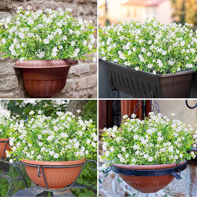 AmyHomie 20 Bundles Artificial Flowers for Outdoor Outside Spring Summer Decoration UV Resistant Faux Flowers No Fade Fake Plastic Plants Garden Porch Window Box Decorating